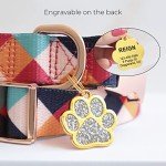 Paw Shape Dog ID Tag Stainless Steel Custom Laser Engraved, Cute Bling Glitter Pet Name Tags Personalized with Durable Engraving (Gold Sparkly Paw)