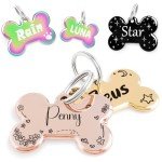 MEOW the WOOF Flower Crown Pattern Art Design - Customizable Bone Cats Dogs ID Tags - Stainless Steel Deep Engraving