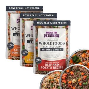 Health Extension Gently Cooked Dog Food Bundle - Chicken & Pumpkin, Beef & Potato, Fresh Lamb & Carrot (9 oz, 255 g, Pack of 3) – Bowl Ready with Bone Broth, Omega-3s & Superfoods for All Life Stages