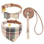 EXPAWLORER Dog Collar and Leash Set - Classic Plaid Puppy Bow Tie and Cat Bandana Collar with Bell, Pet Leash Tangle Free, Adjustable for Small Medium Large Pets, Holiday Ideal Gift
