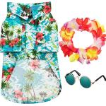 3 Pieces Pet Dog Hawaiian Costume, Includes Puppy Cool T-Shirts Summer Clothes, Funny Cute Dog Retro Fashion Sunglasses and a Colorful Wreath for Small to Medium pet(Green Series)