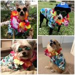 3 Pieces Pet Dog Hawaiian Costume, Includes Puppy Cool T-Shirts Summer Clothes, Funny Cute Dog Retro Fashion Sunglasses and a Colorful Wreath for Small to Medium pet(Green Series)