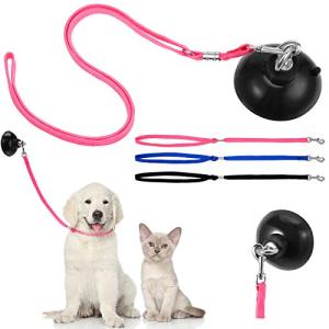 Frienda 4 Pieces Dog Bathing Tether with Suction Cup Pet Dog Grooming Tub Restraint Loops and Adjustable Cat Fixed Safety Rope for Pet Shower Bathing Grooming(Blue Black Pink)