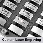 Taglory Silent Slide On Puppy Dog Cat ID Tags,Personalized Laser Engraved On Collar,Elastic Silicone Band and Stainless Steel Name Plate,Universal Design for Most Style Pet Collars (Black, 1Pack)