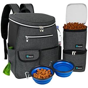 PetAmi Dog Travel Bag Backpack, Airline Approved Dog Bags for Traveling, Puppy Diaper Bag Supplies, Pet Camping Essentials Hiking Accessories Dog Mom Gift, Food Container, Collapsible Bowls, Dark Gray