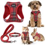 GAMUDA Small Dog Harness Collar and Leash Set, Step in No Chock No Pull Soft Mesh Adjustable Dog Vest Harnesses Plaid Reflective for Dogs Puppy Cats Kitten Rabbit (Red, S)