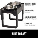 GORILLA GRIP Elevated Dog Bowls Stand, 6 Cup Stainless Steel Food Bowl Set of 2, 5 Height Adjustable Raised Feeding Station for Small Breed Puppy Dogs and Cats, Medium, Large Sized Pets Feeder, Black