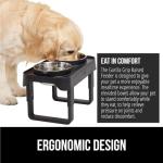 GORILLA GRIP Elevated Dog Bowls Stand, 6 Cup Stainless Steel Food Bowl Set of 2, 5 Height Adjustable Raised Feeding Station for Small Breed Puppy Dogs and Cats, Medium, Large Sized Pets Feeder, Black