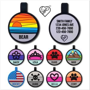 LYP - Our Original Soundless Pet ID Tag - Largest Line of Silicone Dog Tags - No More Jingling Dog Tags -Durable - Never Fades - Customized Deep Engraved Silicone (Sunset)