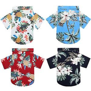 Weewooday 4 Pieces Small Pet Summer T-Shirts Hawaii Style Floral Pet Dog Shirt Breathable Cool Clothes Beach Seaside Puppy Sweatshirt for Puppy(Cute Style,Medium)