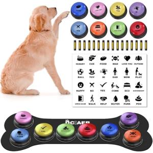 DCIAER Dog Buttons for Communication,Talking Buttons for Dogs,8 Recordable Sound Buttons + 24 Scene Patterns + 1 Dog Button Mat+ 16 AAA Batteries，30 Seconds Dog Buttons for Pet Sound Training Toy