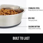 GORILLA GRIP Set of 2 Dog Bowls, Heavy Duty Metal Food and Water Bowl for Feeding Dogs and Cats, Dishwasher Safe, Rust Resistant Stainless Steel, BPA Free Rubber Base, Holds 2 Cups (16 fl oz), Gray