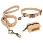 Wisedog Dog Collar and Leash Set, Waterproof Adjustable Puppy Collars with Cute Tag 6FT Dog Leash with Poop Bag for Small Medium Large Dogs (S, Sand Color)