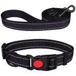 Reflective Dog Collar and Leash Set with Safety Locking Buckle Nylon Pet Collars Adjustable for Small Medium Large Dogs 3 Sizes(Black&S)