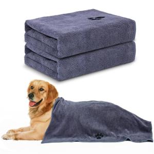 WOUSEDO Microfiber Dog Towels for Drying Dogs,40'' X 23.6'', Super Absorbent and Soft Pet Grooming Towel, Perfect Shower & Bath Supplies for Dogs(2-Pack Grey)