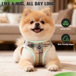 EXPAWLORER Plaid Small Dog Harness and Leash Set with AirTag Holder - Soft Padded Step in Dog Vest Harness Medium Sized Dog, No Pull Reflective Puppy Harness, Collar and Leash for Walking, Khaki S