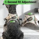 EXPAWLORER Plaid Small Dog Harness and Leash Set with AirTag Holder - Soft Padded Step in Dog Vest Harness Medium Sized Dog, No Pull Reflective Puppy Harness, Collar and Leash for Walking, Khaki S