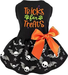 Halloween Dog Dress, Holiday Cat Cotton Outfits Skull Skirt for Small Boys and Girls Puppies Pets Doggie