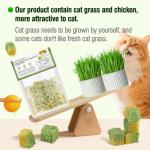 HavenJanny Freezed-Dried Cat Grass Treats, Catgrass Egg Yolk Duo Bites, Cat Dental Treats for Hairball Control and Healthy Coat, Cats Teething Stick (60g, EggYolk)