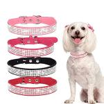 HimyBB Rhinestone Dog Collar + Leash Set for Small Pet Cat Puppy Collar Cute Dazzling Sparkling Velvet Leather Rose S
