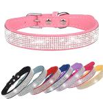 HimyBB Rhinestone Dog Collar + Leash Set for Small Pet Cat Puppy Collar Cute Dazzling Sparkling Velvet Leather Rose S