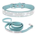 HimyBB Rhinestone Dog Collar + Leash Set for Small Pet Cat Puppy Collar Cute Dazzling Sparkling Velvet Leather Rose S