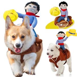 Dog Costumes Pet Cowboy Rider Costumes Pet Knight Style with Doll and Hat Clothes Puppy Halloween Novelty Funny Cosplay Apparel Accessories Outfits for Small Medium Dogs Cats (Large)