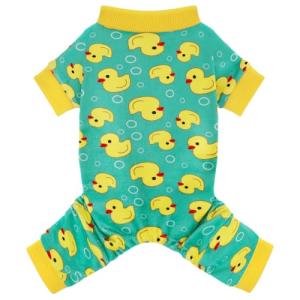 Paiaite Dog Pajamas Onesie: Comfortable Four-Legged Apparel for Small, Medium, & Large Dogs, Polyester Material for Comfort, Wrinkle Resistance, Moisture Wicking, and Stretchiness Yellow Duck S