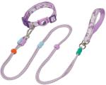 JSXD Dog Leash and Collar Set with AirTag Holder for Small Medium Large Dogs,5 FT Double Rope Leashes with Adjustable Reflective Soft Padded Nylon Pet Collars (Purple, Small)