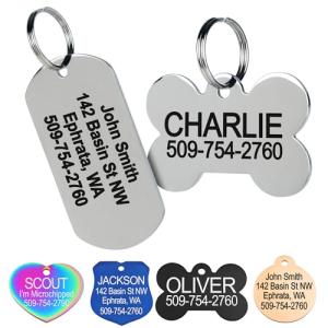GoTags Stainless Steel Pet ID Tags, Personalized Dog Tags and Cat Tags, up to 8 Lines of Custom Text, Engraved on Both Sides, in Bone, Round, Heart, Bowtie and More (Rectangle, Regular (Pack of 1))