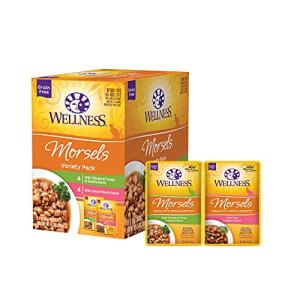 Wellness Healthy Indulgence Morsels Adult Wet Cat Food, Natural, Protein-Rich, Grain-Free, 3 Ounce Pouch, 8 Pack, (Morsels Variety Pack)