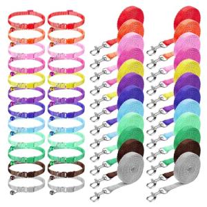 48 Pcs Dog Collar and Leash Set, Polypropylene Adjustable Puppy Collars for Medium Dogs Small Pet Puppy Walking Training with Hook and Buckle(Multicolor,Solid Pattern)