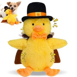 EXPAWLORER Thanksgiving Squeaky Duck Dog Toy - Soft Plush Stuffed Toys with Turkey Costume, Interactive Chew Toy with Squeakers to Keep Them Busy, Best Gift for Puppy Small Medium Large Dogs Training