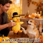 EXPAWLORER Thanksgiving Squeaky Duck Dog Toy - Soft Plush Stuffed Toys with Turkey Costume, Interactive Chew Toy with Squeakers to Keep Them Busy, Best Gift for Puppy Small Medium Large Dogs Training