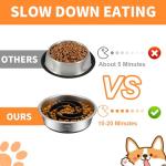 2-in-1 Metal Dog Bowl with Slow Feeder Insert, Stainless Steel Dog Bowls Food Grade 304, Water Food Bowl with Anti-Slip Silicone Base for Small, Medium, Large Dogs