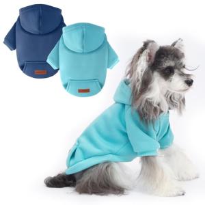 2 Pack Dog Hoodie Warm Hood Dog Sweater Cold Weather Small Dogs Sweatshirt Comfort Pet Clothes for Small Medium Dogs with Pockets Cats Chihuahua Clothes for Male Female Girl Boy Sporty Daily Wear