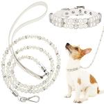 Weewooday 2 Pcs Dog Wedding Collar with Leash Pearl Necklace Collar and Beaded Leash with Lockable Hooks and 2 Rows of Pearls Adjustable for Pet Cat Bridal(Medium)