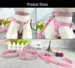 Newtensina Dog Collar & Harness & Lead Sets Fashion Dog Collar Diamante with Harness & Leashes Comfortable Soft Collar Harness and Leashes Set for Dog - Pink - XS
