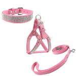 Newtensina Dog Collar & Harness & Lead Sets Fashion Dog Collar Diamante with Harness & Leashes Comfortable Soft Collar Harness and Leashes Set for Dog - Pink - XS