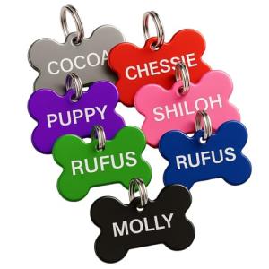 Pet ID Tag Custom for Dog Cat Personalized | Many Shapes and Colors to Choose from | Made in USA | Strong Anodized Aluminum (Large, Bone)