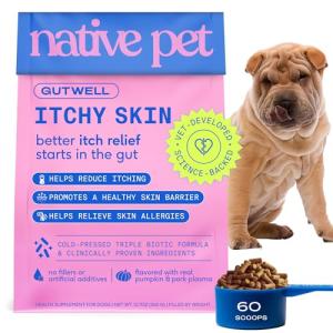 GutWell Itchy Skin - Dog Itching Skin Relief & Seasonal Allergy Itch Relief for Dogs - Promotes Skin Hydration, Elasticity & Healthy Barrier with Triple-biotic Blend, Zinc, & Vitamin E - 60 Scoops
