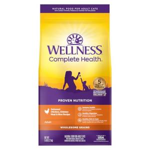 Wellness Complete Health Adult Dry Cat Food for Indoor and Outdoor Cats, Wholesome Grains, Natural, Chicken & Chicken Meal (5 Pound Bag)