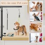 Mot Ycse Professional Dog Grooming Table Arm with Hammock, Scissors, Nail Clipper Kit - Adjustable Grooming Arm Restraint System for Small Medium Pets at Home or Salon(Gray)