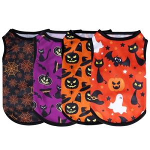choyaxo 4pcs Dog Shirts Sleeveless Printed Pet Vest for Chiuahaha Small Medium Dogs Halloween