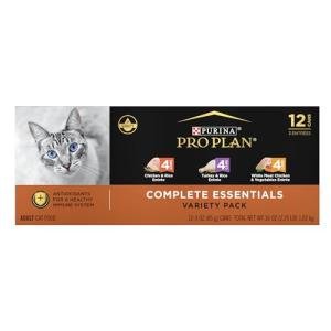 Purina Pro Plan Gravy, High Protein Wet Cat Food Variety Pack, Complete Essentials Chicken and Turkey Favorites - (2 Packs of 12) 3 oz. Cans