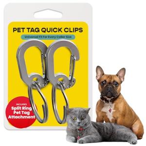 LuckyPet Klippy Pet Tag Quick Clips - Cat & Dog Collar for ID Tags Holder Efficient Ring Attachment Clip for Safety - Silver, 2 Pack