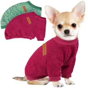 2 Pack Dog Sweaters for Small Dogs Girl Boy Winter Fleece Clothes Warm Soft Dog Sweatshirt Outfit for Dogs Cats Pet Apparel (Wine Red+Green, Small)