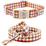 Elegant little tail Dog Collar with Leash, Fall Plaid Pet Collar Leash Adjustable Collar for Small Medium Large Dogs Soft Puppy Collars with Quick Release Buckle Girl Boy Dog Collars