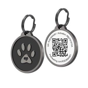 Pet Dwelling QR Dog ID Tag – Smart Dog Tag & Cat Tag with Free Personalized Online Profile, Instant Scan Alerts & AI Powered Insights (Lux Black Paw)