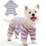 BAEJMJK Striped Dog Pajamas Stretchy Cute Four-Legged Boy Girl Dog Clothes with Sleeves Comfortable Dogs Jumpsuit Colorful Pet Puppy Outfits Apparel for Small Medium Dogs Cats(Pink,Pink,X-Small)